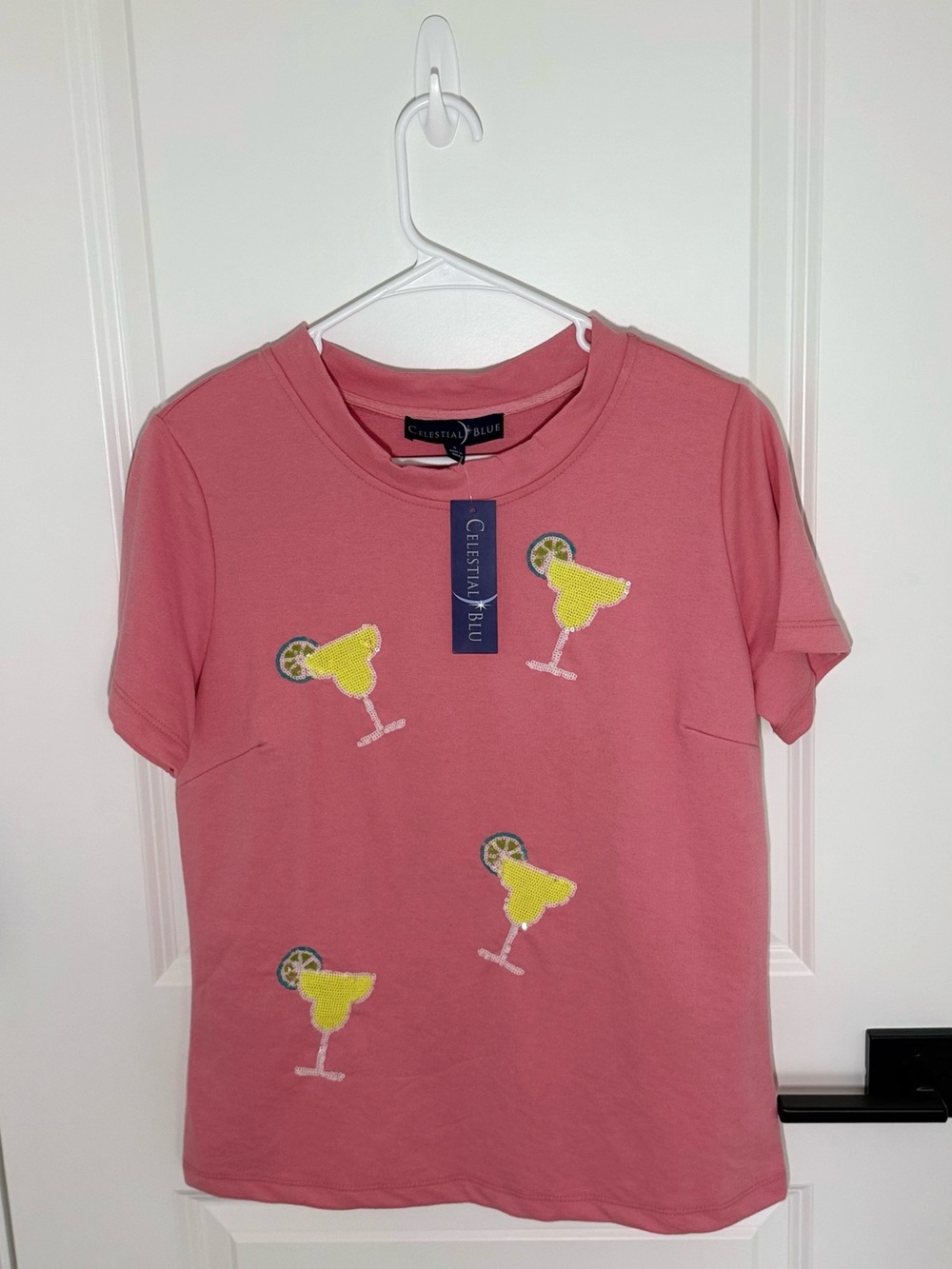 Pink Short Sleeve Tee with Lemon Cocktail Patch